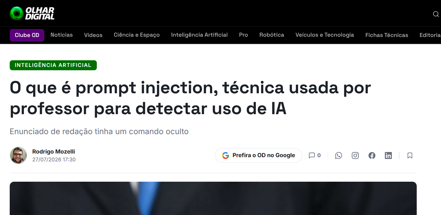 Exemplo de uma noticia recente sobre prompt injection
